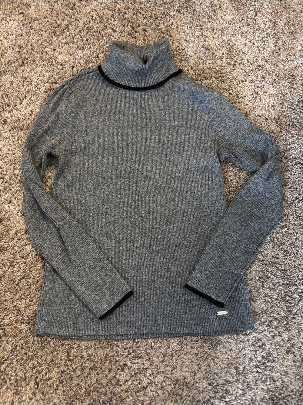 Calvin Klein Heather Gray Turtleneck Sweater with Black Trim